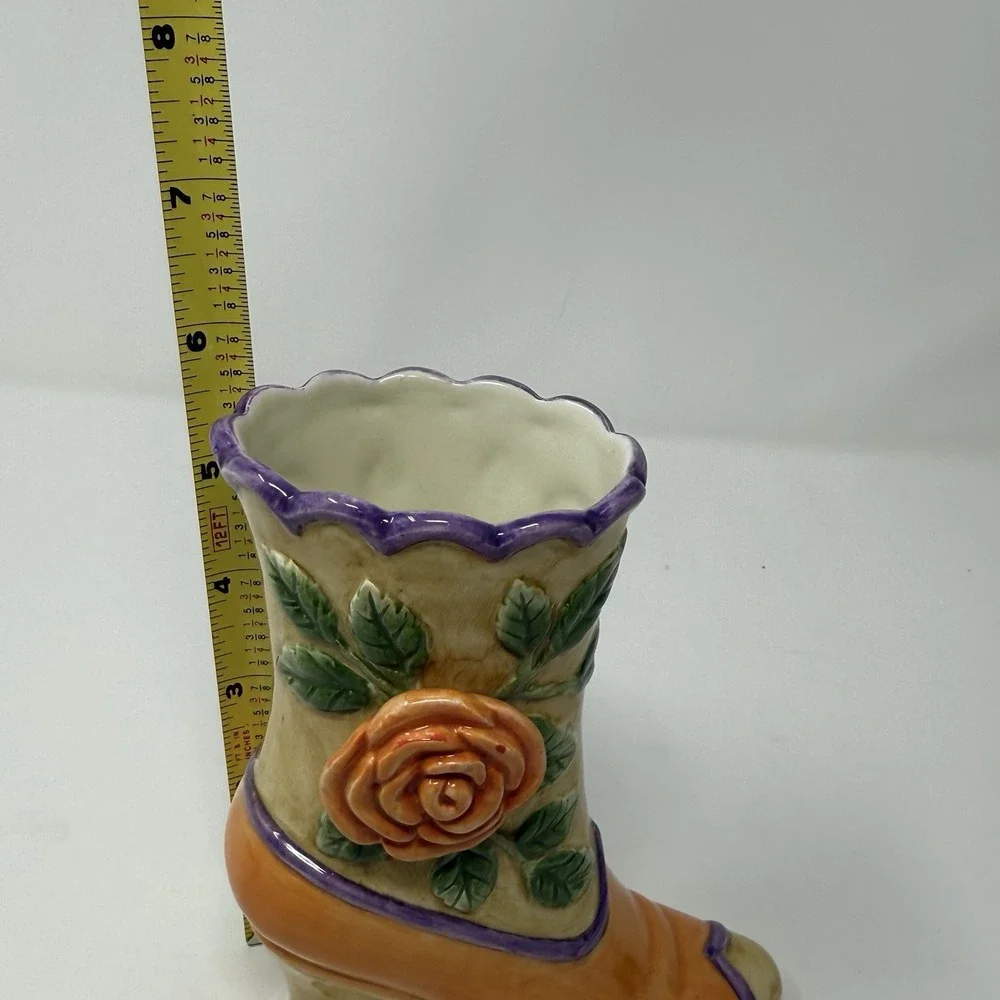 Orange & Lavendar Floral Laced Victorian Boot Vase by Fitz & Floyd